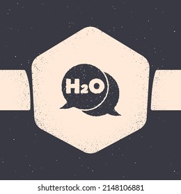 Grunge Chemical formula for water drops H2O shaped icon isolated on grey background. Monochrome vintage drawing. Vector