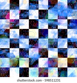 Grunge chess board. Seamless texture. Vector background.