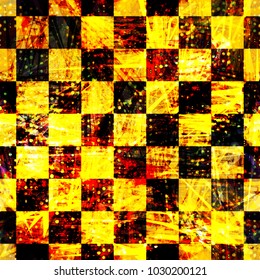 Grunge chess pattern. Golden seamless texture. Shiny elements. Abstract vector background for web page, banners backdrop, fabric, home decor, wrapping