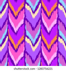 Grunge chevron pattern. Zigzag. Ethnic fabric design. Ikat. Boho. Fashion. Paint lines ornament. Ink strokes wallpaper. Abstract seamless texture.