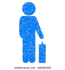 Grunge Child Baggage icon with grunge design and dirty texture. Unclean vector blue pictogram for rubber seal stamp imitations and watermarks. Draft sticker symbol.
