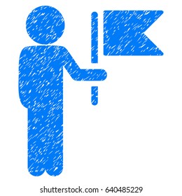 Grunge Child Commander icon with grunge design and dust texture. Unclean vector blue pictogram for rubber seal stamp imitations and watermarks. Draft emblem symbol.