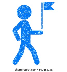 Grunge Child Flag Guide icon with grunge design and dust texture. Unclean vector blue pictogram for rubber seal stamp imitations and watermarks. Draft sticker symbol.