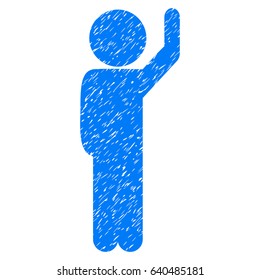 Grunge Child Hello icon with grunge design and dust texture. Unclean vector blue pictogram for rubber seal stamp imitations and watermarks. Draft emblem symbol.