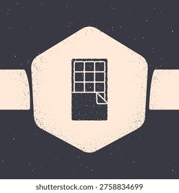 Grunge Chocolate bar icon isolated on grey background. Monochrome vintage drawing. Vector