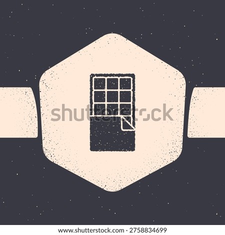 Grunge Chocolate bar icon isolated on grey background. Monochrome vintage drawing. Vector