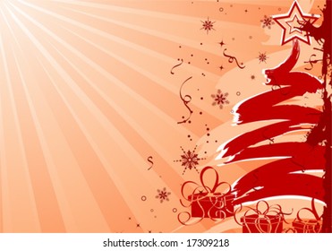 Grunge Christmas background with tree, element for design, vector illustration