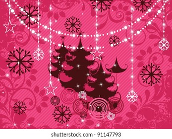 Grunge Christmas background with tree, element for design, vector illustration