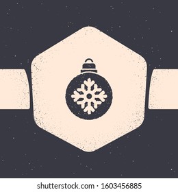 Grunge Christmas ball icon isolated on grey background. Merry Christmas and Happy New Year. Monochrome vintage drawing. Vector Illustration