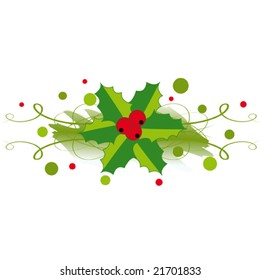 Grunge christmas element with holly for your design. Vector illustration.