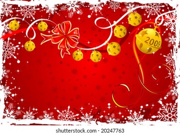 Grunge Christmas frame with snowflakes, bell, element for design, vector illustration