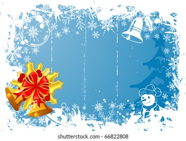 Grunge Christmas frame with snowflakes, bell, element for design, vector illustration