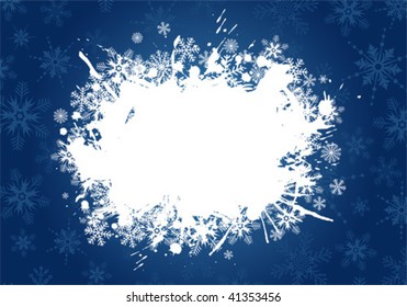 Grunge marco de Navidad con copos de nieve, ilustración vectorial