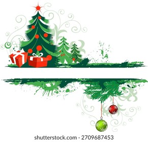 Quadro de Natal Grunge com árvore, elemento para design, ilustração vetorial