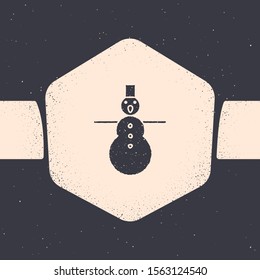 Grunge Christmas snowman icon isolated on grey background. Merry Christmas and Happy New Year. Monochrome vintage drawing. Vector Illustration