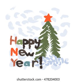 Grunge christmas tree. New Year background. Greeting card