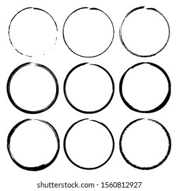 Grunge Circle Brush Ink Frames Set. Vector Set