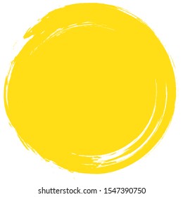 Grunge circle brush isolated on white background.Yellow paint grunge circle. Brush stroke vector. For round stamp, seal,label, ink and banner design. Round paint grunge circle.Hand drawn shape, vector