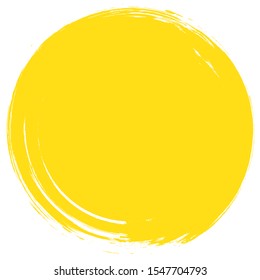 Grunge circle brush isolated on white background.Yellow paint grunge circle. Brush stroke vector. For round stamp, seal,label, ink and banner design. Round paint grunge circle.Hand drawn shape, vector