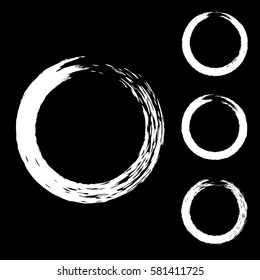 Grunge circle with brush. Set of round white brushes. Collection of vector graphics elements for design