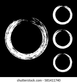 Grunge circle with brush. Set of round white brushes. Collection of vector graphics elements for design
