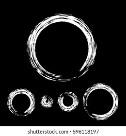 Grunge circle with brush. Set of white round brushes. Collection of vector graphics elements for your design