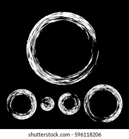 Grunge circle with brush. Set of white round brushes. Collection of vector graphics elements for your design
