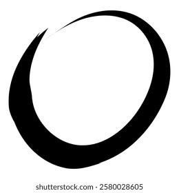 Grunge circle brush stroke. Abstract black round frame. Creative element for design. Vector illustration isolated on white background.