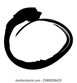 Grunge circle brush stroke. Abstract black round frame. Creative element for design. Vector illustration isolated on white background.
