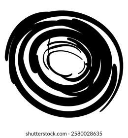 Grunge circle brush stroke. Abstract black round frame. Creative element for design. Vector illustration isolated on white background.