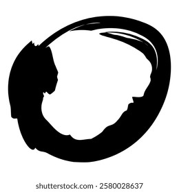 Grunge circle brush stroke. Abstract black round frame. Creative element for design. Vector illustration isolated on white background.