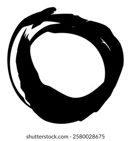 Grunge circle brush stroke. Abstract black round frame. Creative element for design. Vector illustration isolated on white background.