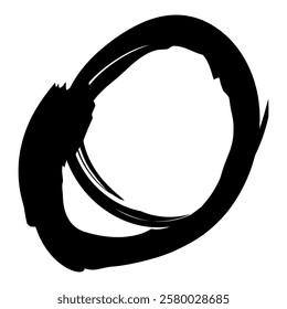 Grunge circle brush stroke. Abstract black round frame. Creative element for design. Vector illustration isolated on white background.