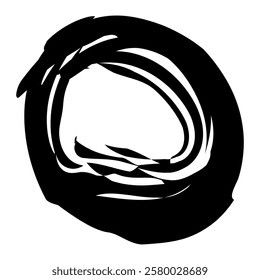 Grunge circle brush stroke. Abstract black round frame. Creative element for design. Vector illustration isolated on white background.