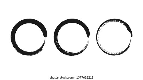 Grunge circle brush stroke. Ink vector frames set.
