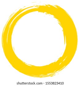 Grunge circle brush stroke isolated on white background. Yellow paint grunge circle. Brush stroke vector. For round ink and banner design. Round paint grunge circle. Hand drawn paintbrush shape,vector