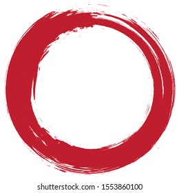 Grunge circle brush stroke isolated on white background. Red paint grunge circle. Brush stroke vector. For round ink and banner design. Round paint grunge circle. Hand drawn paintbrush shape, vector