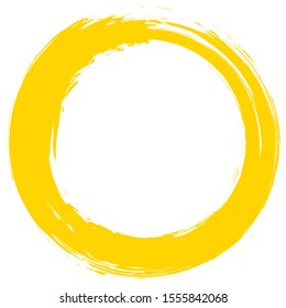 Grunge circle brush stroke isolated on white background. Yellow paint grunge circle. Brush stroke vector. For round ink and banner design. Round paint grunge circle. Hand drawn paintbrush shape,vector