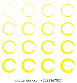 Grunge circle brush stroke isolated on white background. Yellow paint grunge circle. Yellow circle brush stroke vector. For round ink and banner design. Round paint grunge circle.