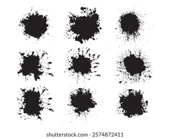 Grunge circle brush stroke with splashes, Graffiti spray pain, Black paint splatters