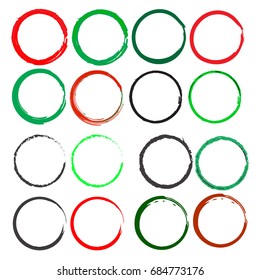 Grunge Circle Brush Strokes in Different Colors. Vector Set