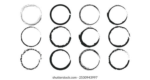 grunge circle brush strokes in isolate background . grunge circle for stamp, seal, ink and paintbrush design template.
