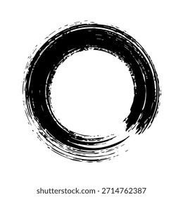 Círculo de grunge, pinceladas, líneas, manchas de tinta, forma de garabato dibujado a mano. Marca incompleta hecha a mano, manchas de acrílico, rayas de carbón. Textura de pintura, efecto de pincel seco. Ilustración vectorial