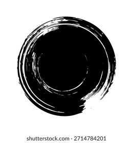 Círculo de grunge, pinceladas, líneas, manchas de tinta, forma de garabato dibujado a mano. Marca incompleta hecha a mano, manchas de acrílico, rayas de carbón. Textura de pintura, efecto de pincel seco. Ilustración vectorial