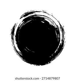 Círculo de grunge, pinceladas, líneas, manchas de tinta, forma de garabato dibujado a mano. Marca incompleta hecha a mano, manchas de acrílico, rayas de carbón. Textura de pintura, efecto de pincel seco. Ilustración vectorial