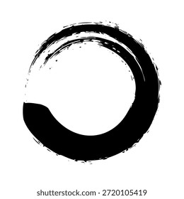 Círculo grunge, traçados de pincel, linhas, borrões de tinta, forma de rabisco desenhada à mão. Marca de esboço artesanal, manchas acrílicas, listras de carvão. Textura de tinta, efeito pincel seco. Ilustração vetorial