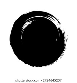 Grunge circle, brush strokes, lines, ink smudges, hand-drawn scribble shape. Handmade sketchy mark, acrylic stains, charcoal streaks. Paint texture, dry brush effect. Vector illustration