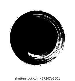 Círculo grunge, traçados de pincel, linhas, borrões de tinta, forma de rabisco desenhada à mão. Marca de esboço artesanal, manchas acrílicas, listras de carvão. Textura de tinta, efeito pincel seco. Ilustração vetorial