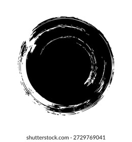 Grunge circle, brush strokes, lines, ink smudges, hand-drawn scribble shape. Handmade sketchy mark, acrylic stains, charcoal streaks. Paint texture, dry brush effect. Vector illustration