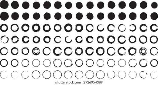 Grunge Circle Brush Strokes Round Ink Shapes Artistic Design Set